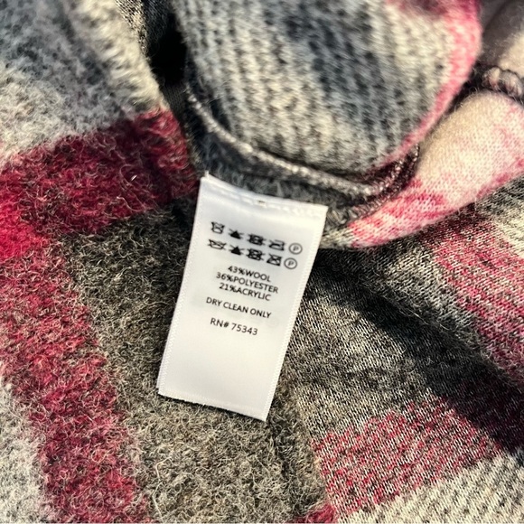 Max Studio Gray Fuchsia White Wool Blend Plaid Blanket Coat with Pockets L - Picture 9 of 12